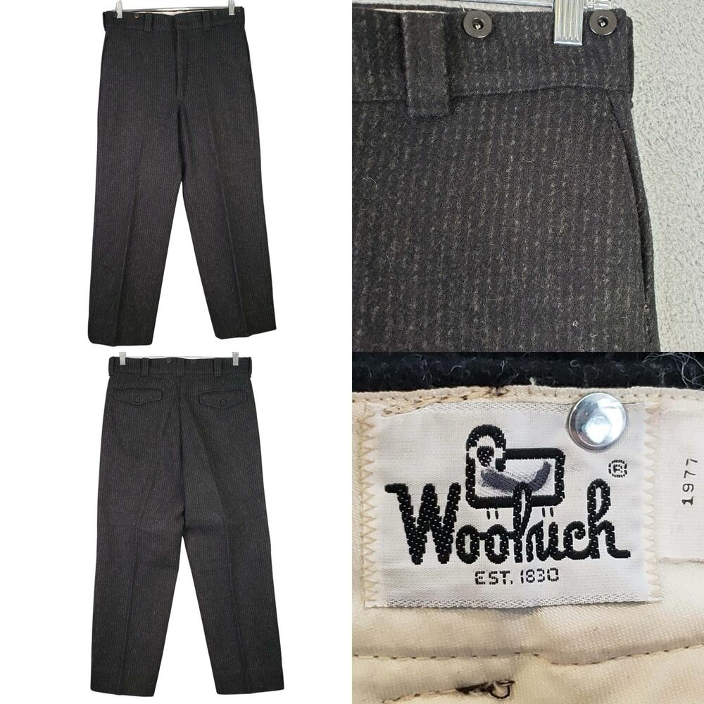 Woolrich Vintage Pants Wool Gray Men’s Size 34 High Rise Flat Front Striped